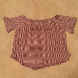 Red and white striped off the shoulder top